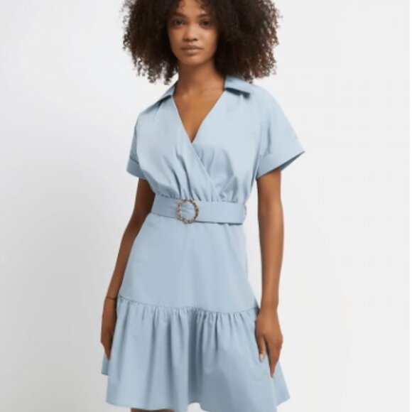 River Island Light Blue Belted Mini Dress, size 10, NWOT - Picture 1 of 7